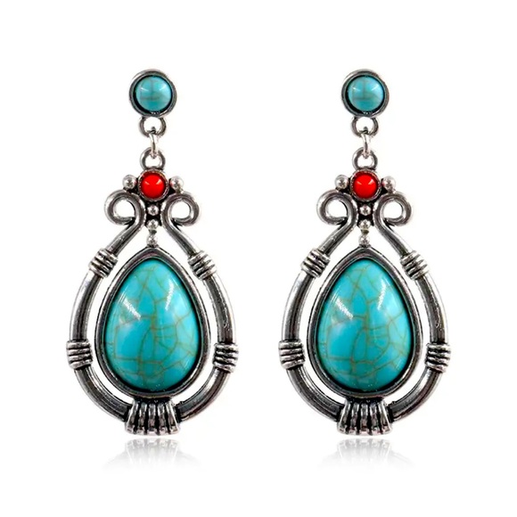 Vintage Ethnic Boho Turquoise Drop Earrings - Picture 1 of 4